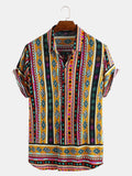 Mens Ethnic Style Pattern Printed Summer Loose Casual Shirts