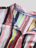 Mens Stripe Printing Graffiti Chest Pocket Short Sleeve Summer Shirts