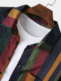 Mens New Fashion Color Matching Striped Long Sleeve Shirts