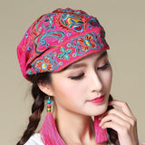 Women Ethnic Embroidery Cotton Beanie Caps Vintage Good Elastic Breathable Turban Caps