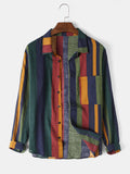 Mens New Fashion Color Matching Striped Long Sleeve Shirts